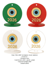 Γούρι “Μάτι 2026” Plexiglass – Κρεμαστό & Επιτραπέζιο | Κόκκινο, Πράσινο, Λευκό, Διάφανο