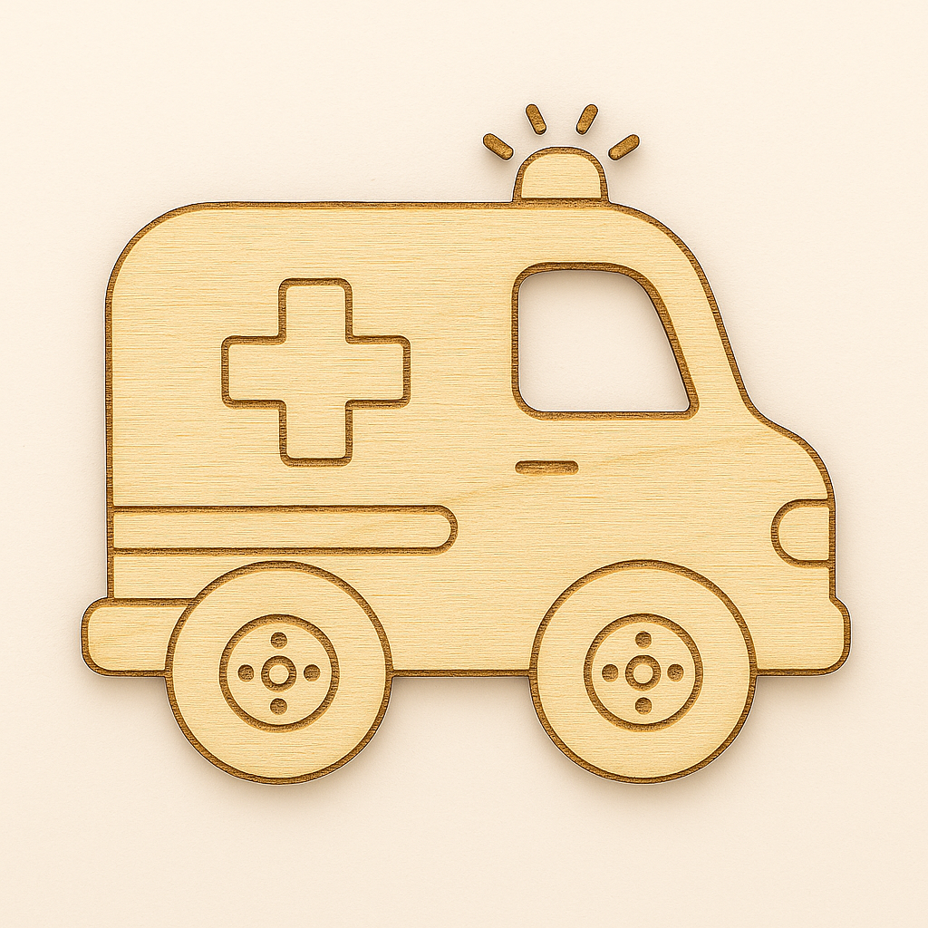 Ξύλινο baby ambulance με λέιζερ χάραξη και σταυρό πρώτων βοηθειών – So Cute Cut