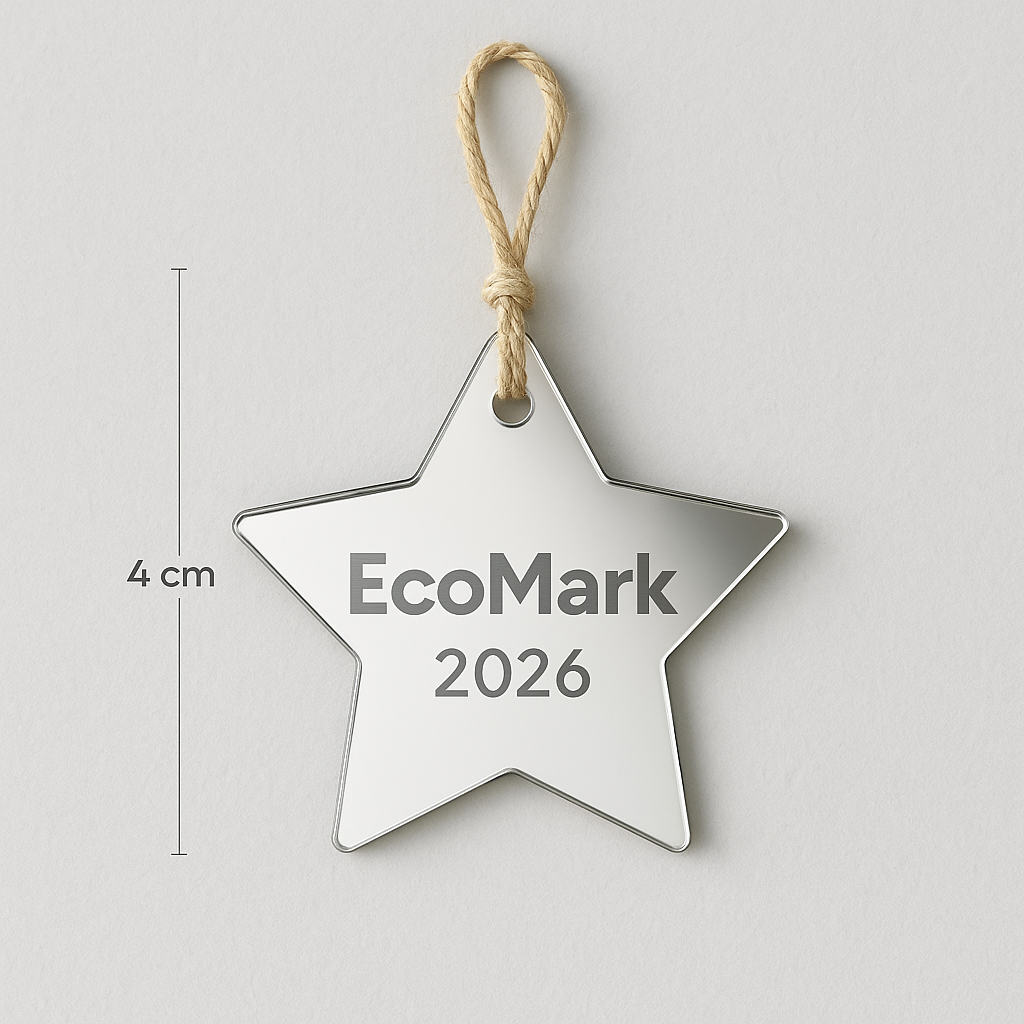 EcoMark Star 2026 – Plexiglass καθρέφτης αστέρι με λογότυπο και χρονιά, εταιρικό γούρι So Cute Cut