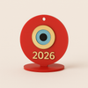 Γούρι “Μάτι 2026” Plexiglass – Κρεμαστό & Επιτραπέζιο | Κόκκινο, Πράσινο, Λευκό, Διάφανο