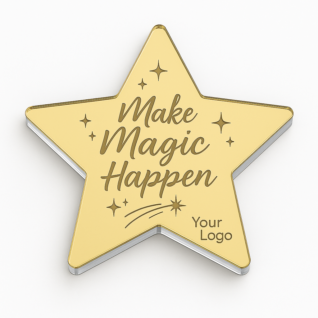Γούρι αστέρι με μήνυμα Make Magic Happen από χρυσό καθρέφτη plexiglass-So Cute Cut