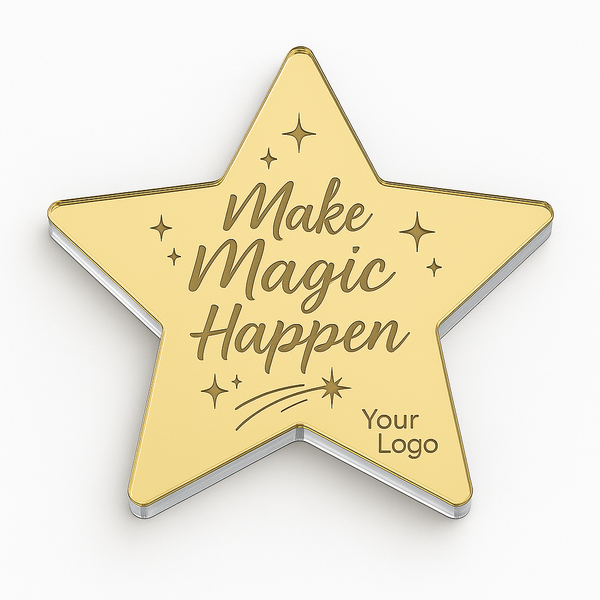 Γούρι αστέρι με μήνυμα Make Magic Happen από χρυσό καθρέφτη plexiglass-So Cute Cut
