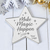Γούρι αστέρι με μήνυμα Make Magic Happen από ασημί καθρέφτη plexiglass-So Cute Cut