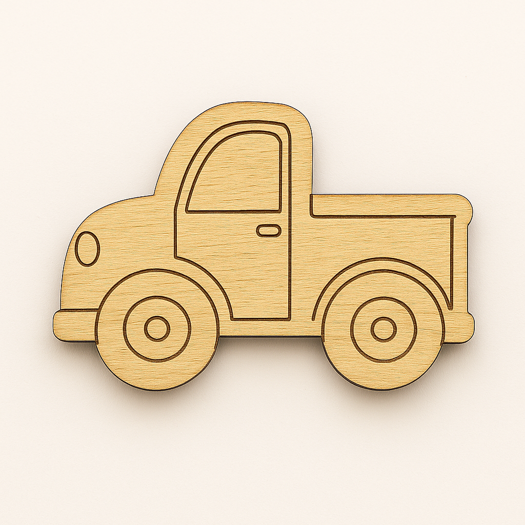 Ξύλινο baby truck με χάραξη παραθύρων και ρόδων, flat design