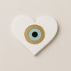 Heart-shaped white plexiglass charm with blue and gold evil eye detail - So Cute Cut