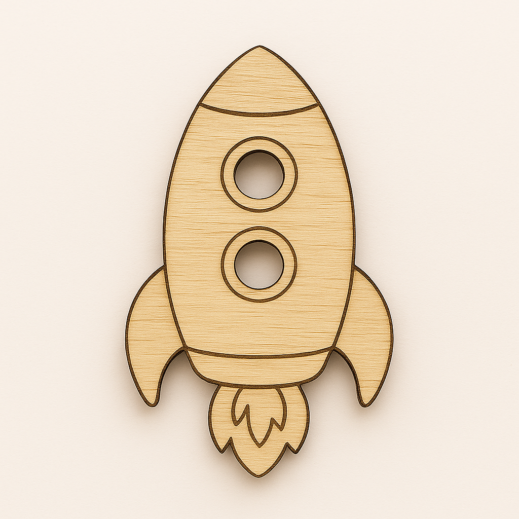 Ξύλινη baby rocket με δύο παράθυρα και λεπτομέρειες laser, flat design
