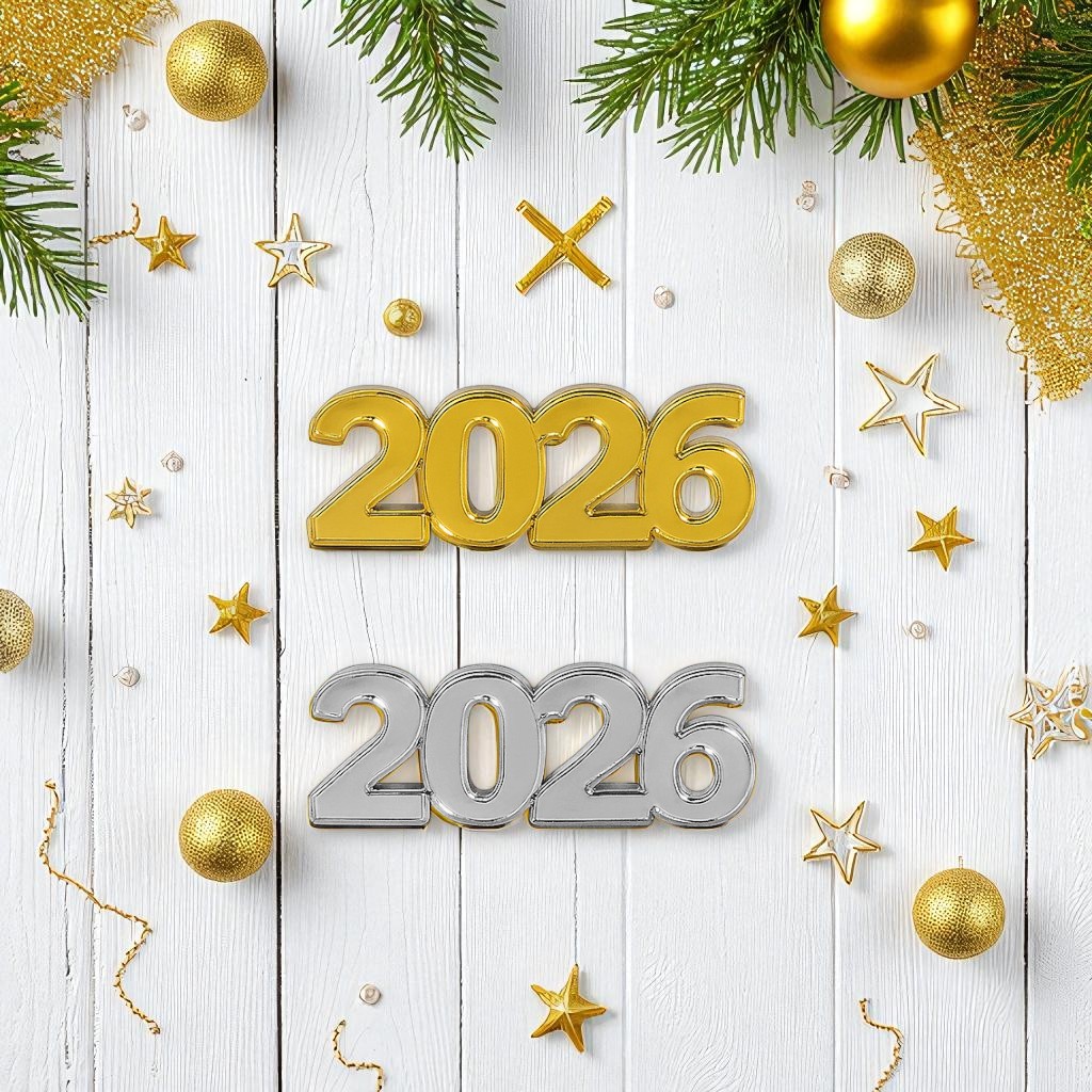 Ακρυλικό στοιχείο 2026 από χρυσό και ασημί καθρέφτη 3x1εκ – So Cute Cut