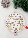Διπλό ξύλινο στολίδι Merry Christmas με τάρανδους και χιονονιφάδες – So Cute Cut
