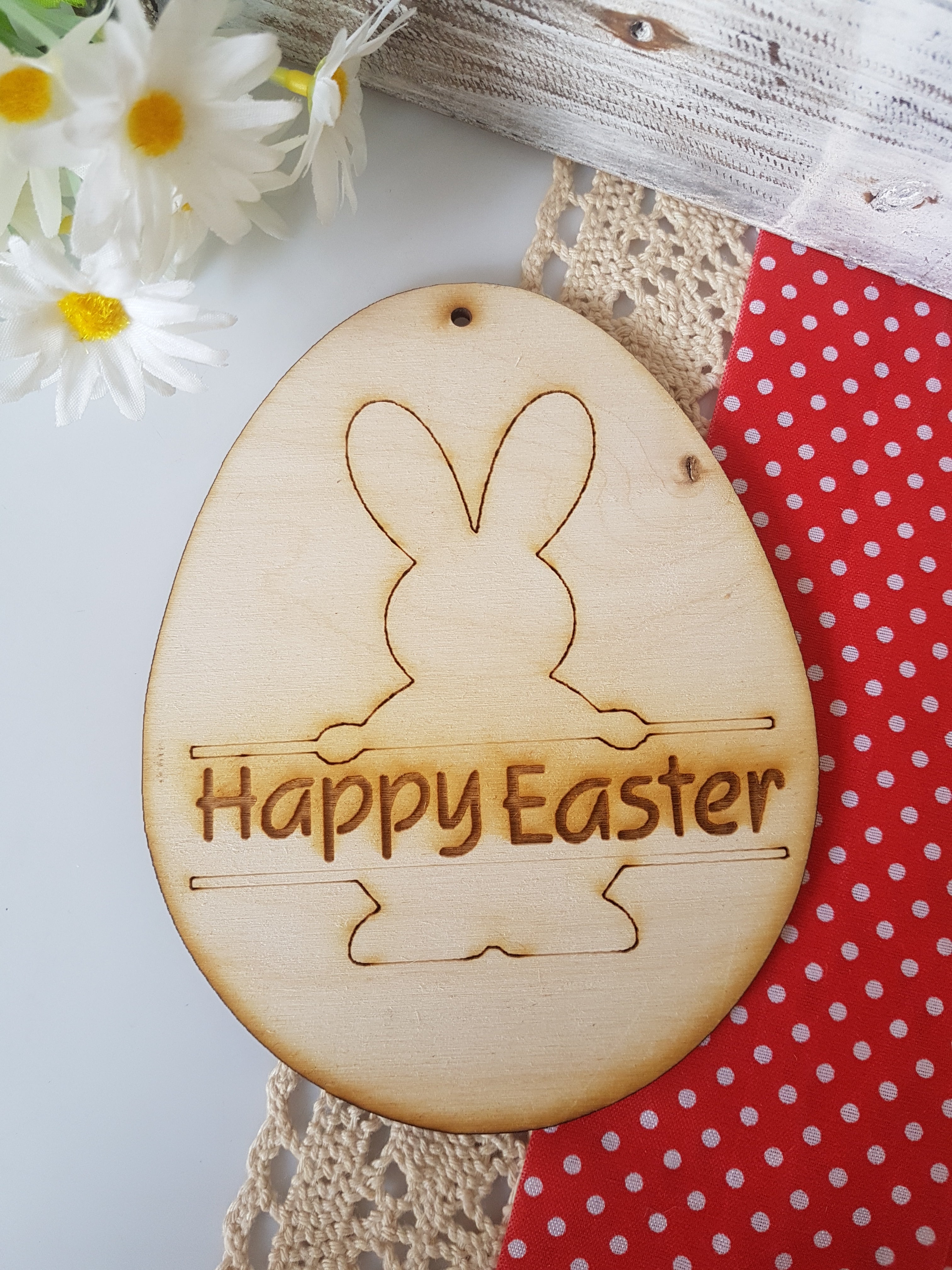 Ξύλινο αυγό με χάραξη Happy Easter σε συσκευασία 10 τεμαχίων - So Cute Cut