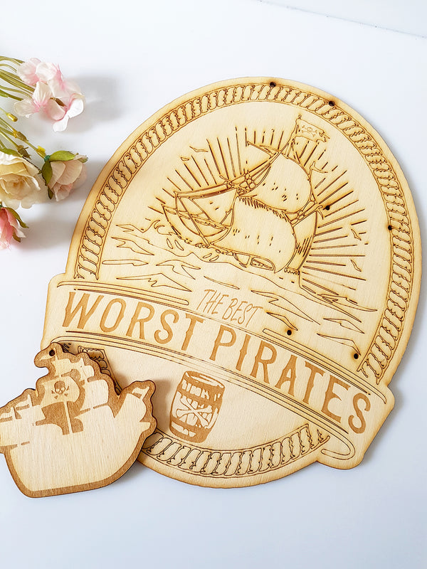 Σετ ξύλινη πλάτη λαμπάδας και στοιχείο The best worst pirates - So Cute Cut