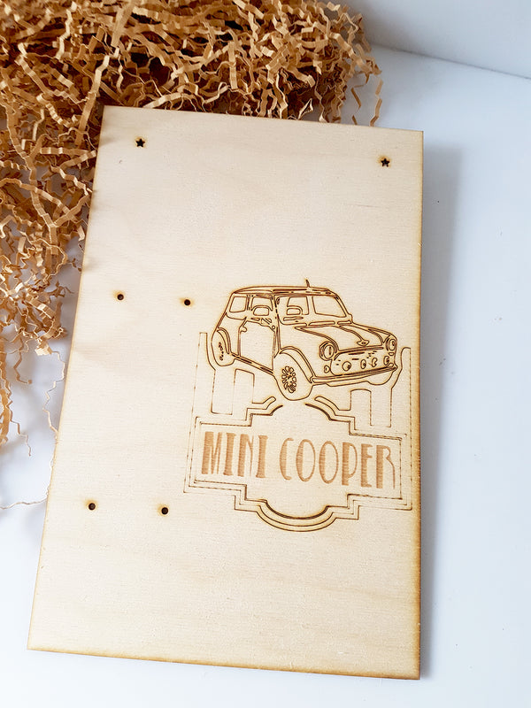 Ξύλινη πλάτη λαμπάδας Mini Cooper - So Cute Cut