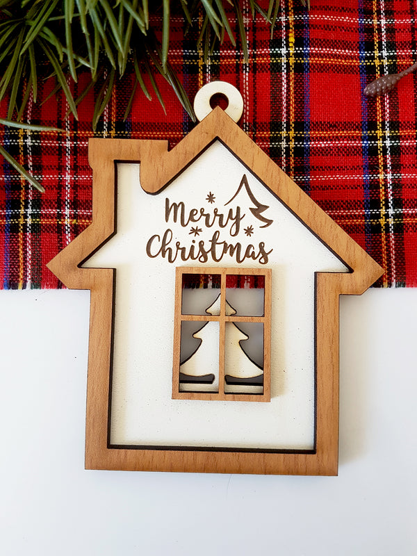 Ξύλινο στοιχείο για γούρι Σπιτάκι Merry Christmas σε συσκευασία 4 τεμαχίων - So Cute Cut