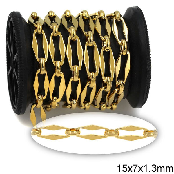 Αλυσίδα Ατσάλινη Κρίκος Ρόμβος Πλακέ 15x7X1.3mm με Οβάλ Κρίκο Ένωση 6.4x4.5mm σε συσκευασία 1 μέτρου - So Cute Cut