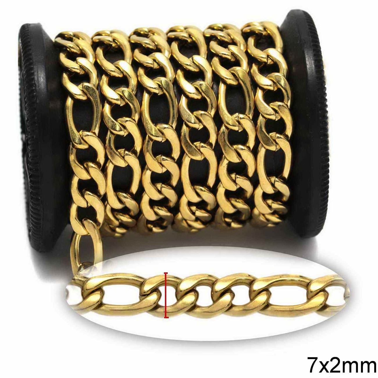 Αλυσίδα Ατσάλινη Figaro 3:1 7x2mm NK Γυαλισμένη σε συσκευασία - So Cute Cut