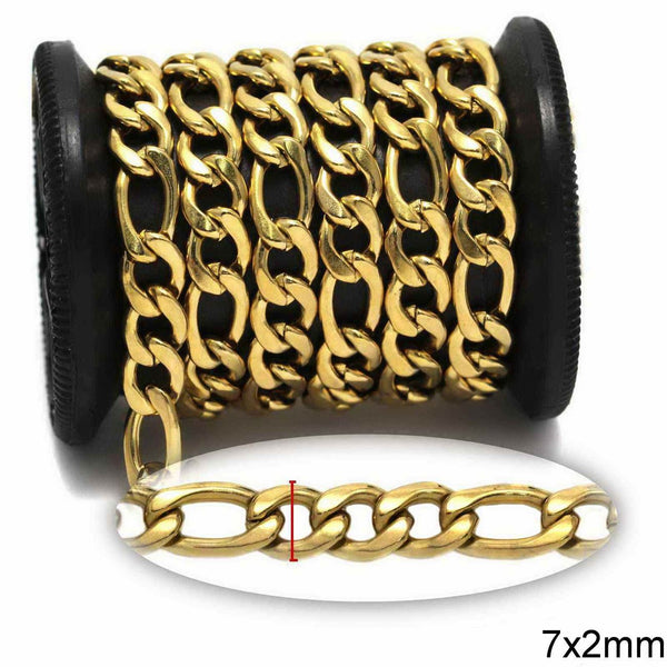 Αλυσίδα Ατσάλινη Figaro 3:1 7x2mm NK Γυαλισμένη σε συσκευασία - So Cute Cut