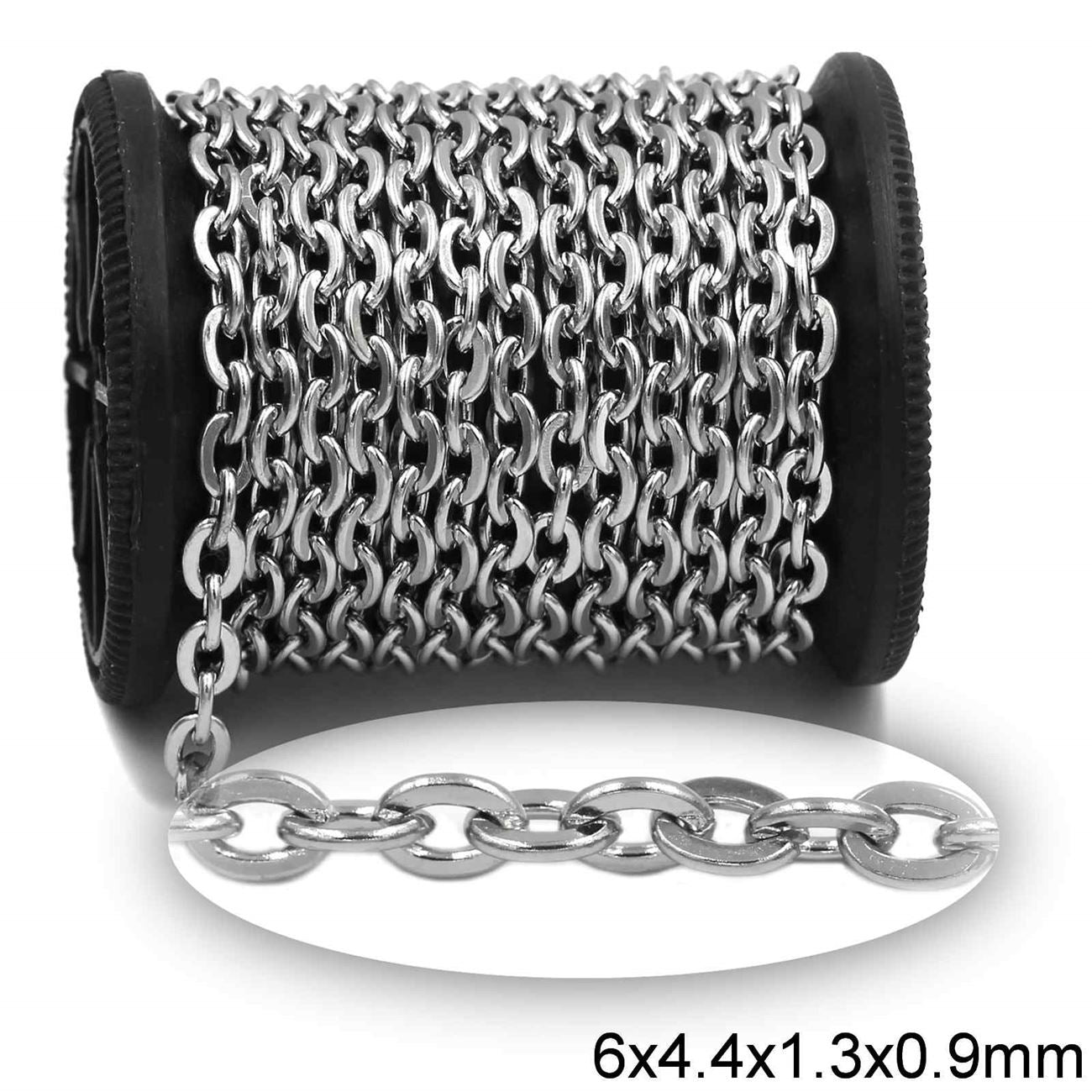Αλυσίδα Ατσάλινη Κρίκος Οβάλ Πλακέ 6x4.4mm σε συσκευασία 2 μέτρων - So Cute Cut