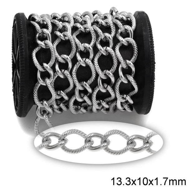 Αλυσίδα Ατσάλινη Κρίκος Οβάλ 1:1 Λείος 9.9x7.3x2mm & Σαγρέ 13.3x10x1.7mm σε συσκευασία 2 μέτρων - So Cute Cut