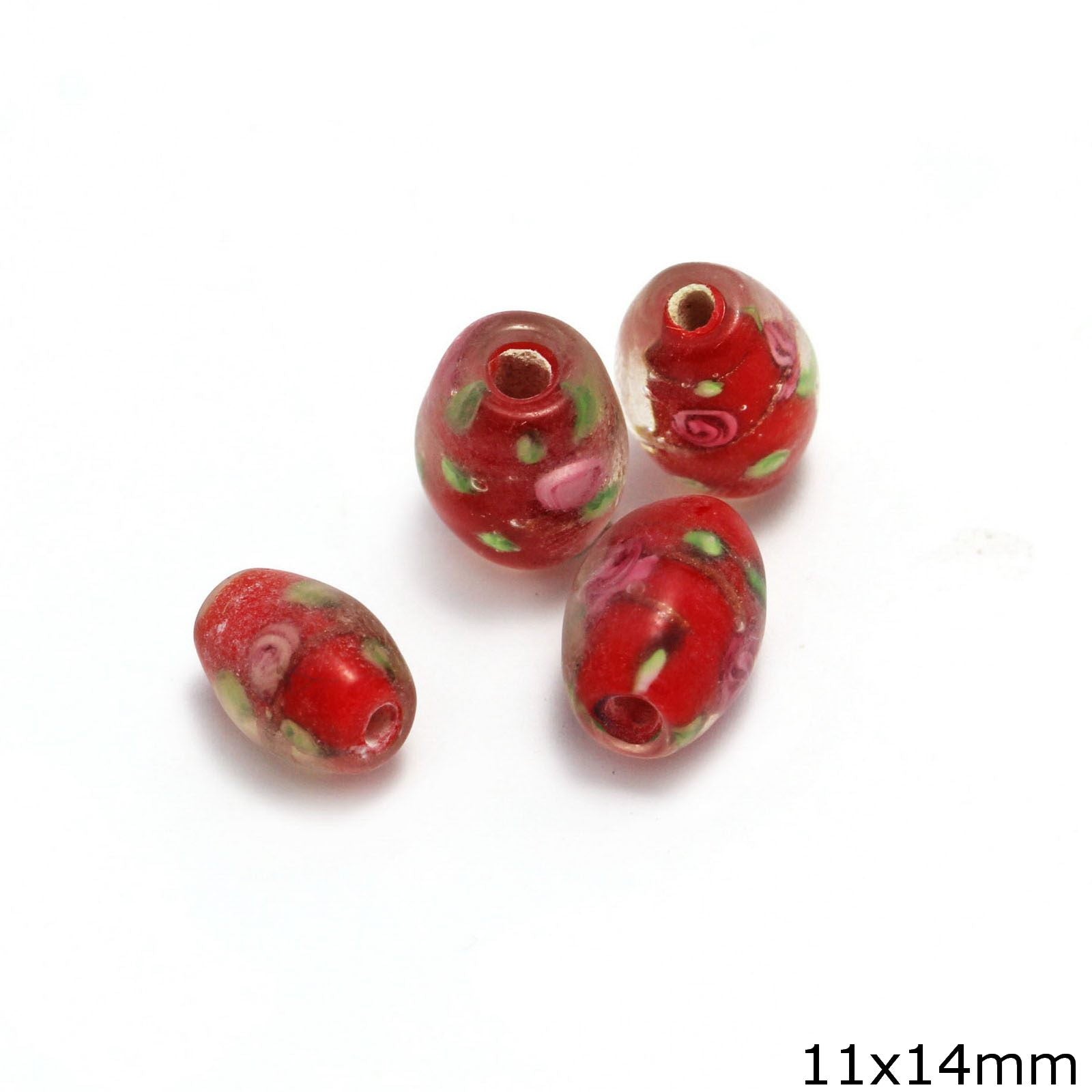 Χάνδρα Τύπου Murano Οβαλ με Λουλούδια 11x14mm σε συσκευασία 10 τεμαχίων - So Cute Cut