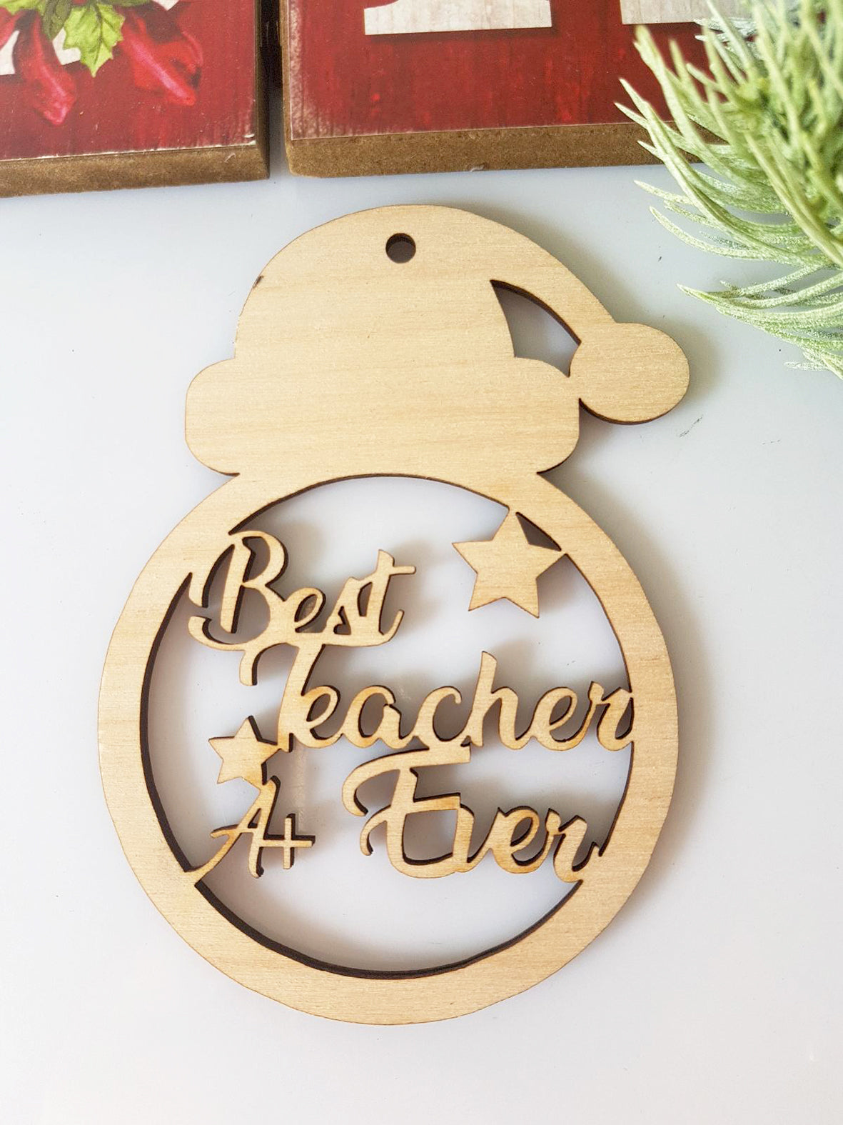 Ξύλινο στοιχείο για γούρι στρογγυλή μπάλα Best teacher ever - So Cute Cut