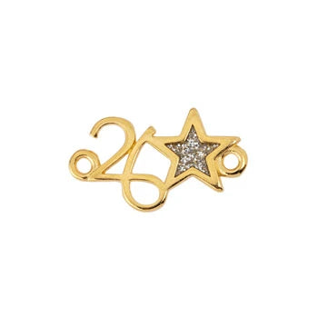 Ενωτικό Νο.26 με αστέρι από ζάμακ χρυσό 24K NF με glitter – συσκευασία 10 τεμαχίων – So Cute Cut