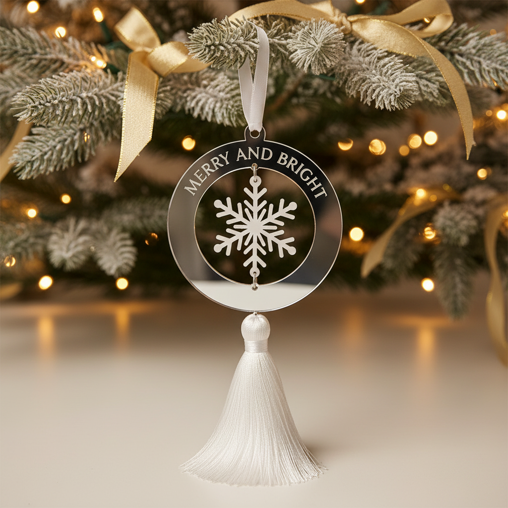 Πρόταση στολισμού ακρυλικού στοιχείου με χάραξη απο πλεξιγκλάς καθρέφτη και κρεμαστη ακρυλικη χιονονιφάδα-So Cute Cut