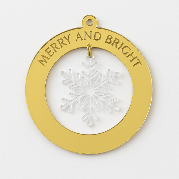 Merry and Bright με χιονονιφάδα σε καθρέφτη χρυσού και διάφανο ακρυλικό – So Cute Cut
