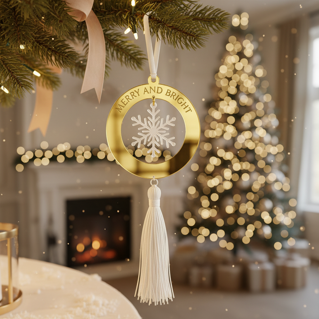 Πρόταση στολισμού ακρυλικού στοιχείου με χάραξη απο πλεξιγκλάς καθρέφτη και κρεμαστη ακρυλικη χιονονιφάδα-So Cute Cut