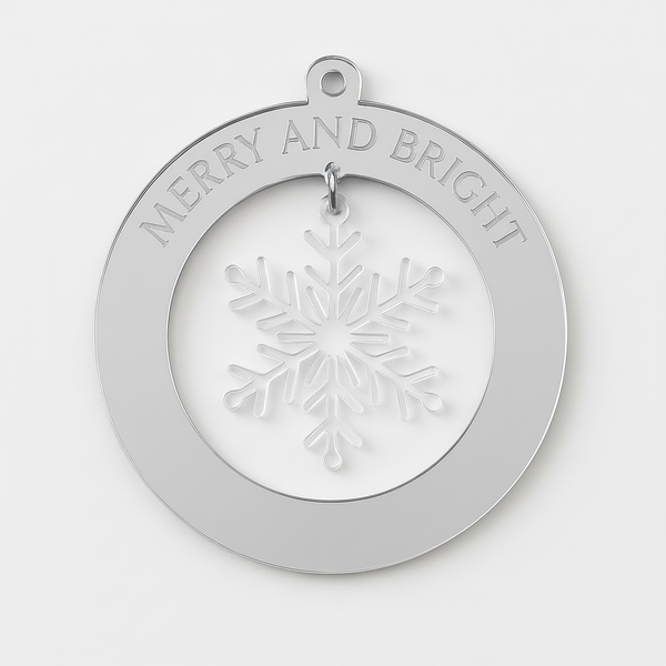 Merry and Bright με χιονονιφάδα σε καθρέφτη ασημί και διάφανο ακρυλικό – So Cute Cut