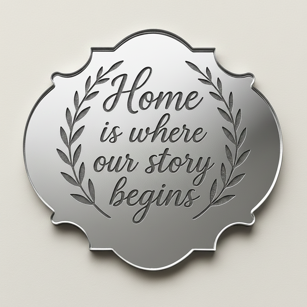 Home is where our story begins – Ετικέτα Γάμου από Χρυσό Καθρέφτη με Rustic Στεφάνι, σετ 5 τεμαχίων