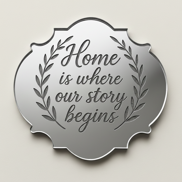 Home is where our story begins – Ετικέτα Γάμου από Χρυσό Καθρέφτη με Rustic Στεφάνι, σετ 5 τεμαχίων