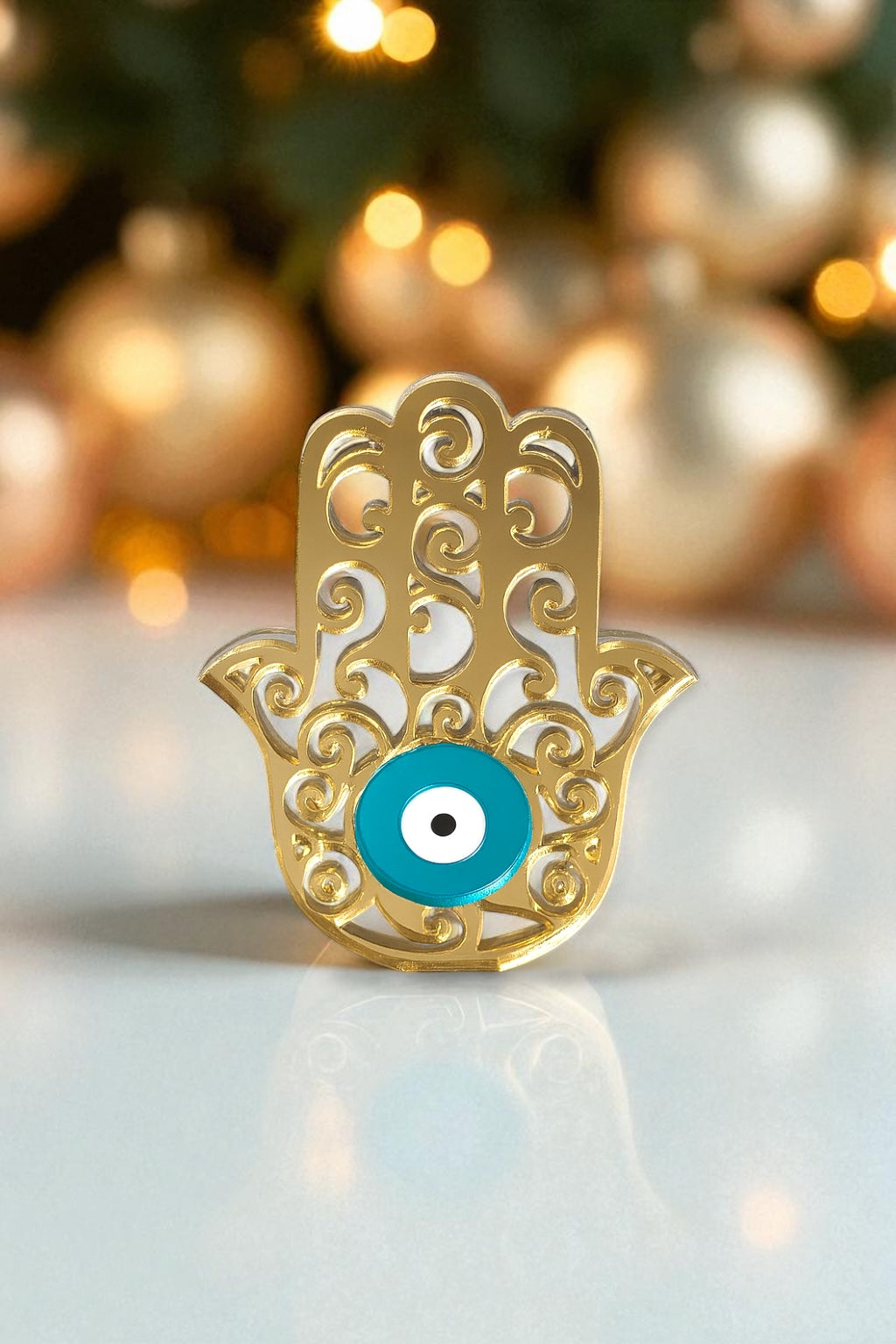 Γούρι plexiglass χεράκι χρυσό καθρέφτη με τυρκουάζ μάτι – So Cute by Dimi