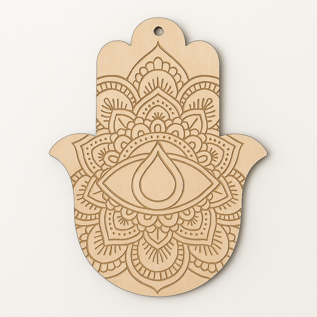 Hamsa Drop Eye – Ξύλινο Γούρι Χέρι της Φατμέ με Μάτι & Σταγόνα , σε συσκευασία 6 τεμαχίων