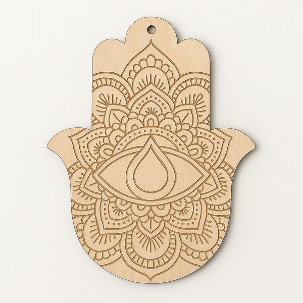 Hamsa Drop Eye – Ξύλινο Γούρι Χέρι της Φατμέ με Μάτι & Σταγόνα , σε συσκευασία 6 τεμαχίων