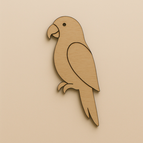 Ξύλινος παπαγάλος laser cut από κόντρα πλακέ σημύδας με χαραγμένες λεπτομέρειες, ιδανικός για DIY και μπομπονιέρες.