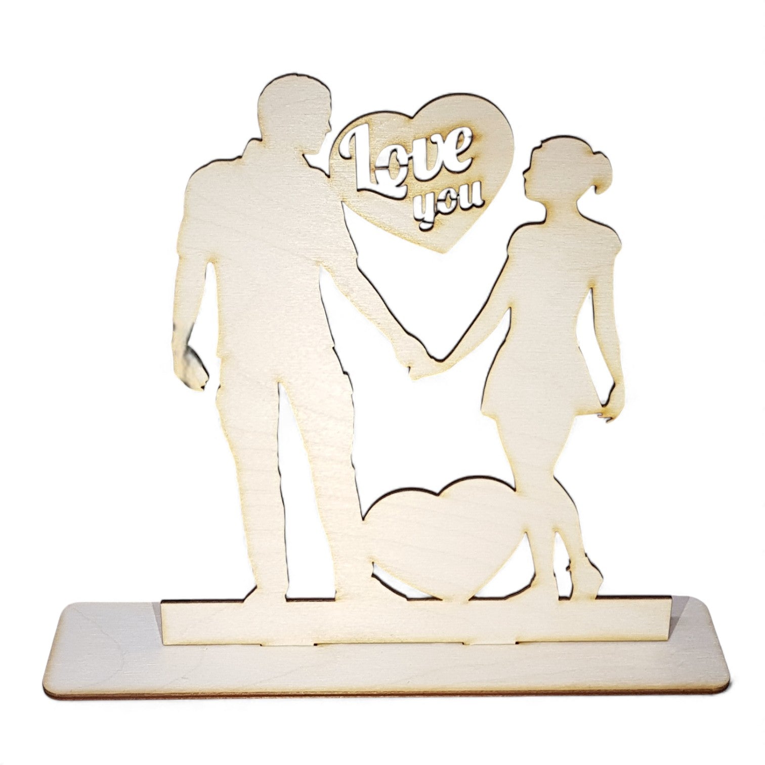 Ξύλινο διακοσμητικό Holding Hands με καρδιά και βάση 20 cm σε φυσικό χρώμα
