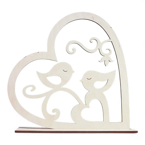 Ξύλινο διακοσμητικό καρδιά με πουλάκια και βάση 20×20 cm