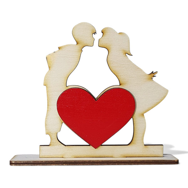 Ξύλινο Διακοσμητικό “Kissing Couple” με Κόκκινη Καρδιά – 10 cm