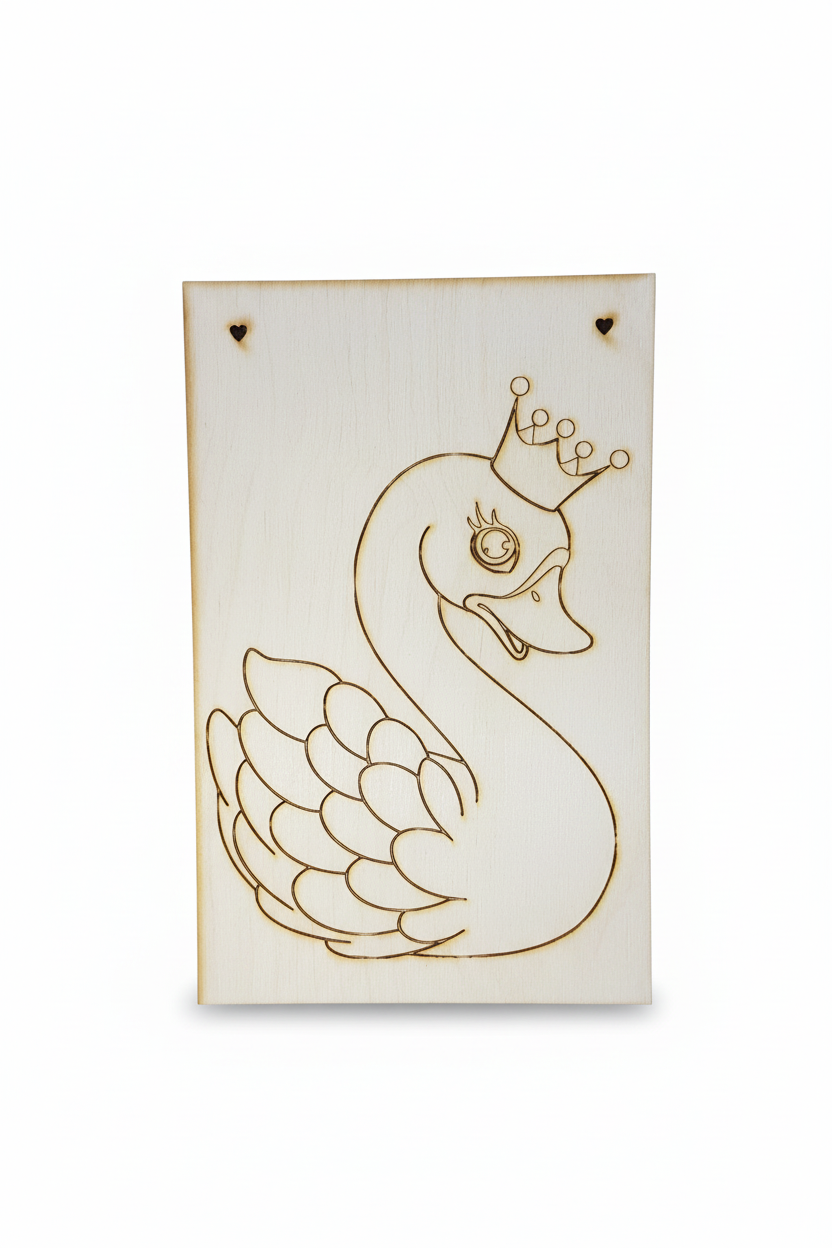 Ξύλινη ορθογώνια πλάτη για λαμπάδα με χάραξη Κύκνος - So Cute Cut