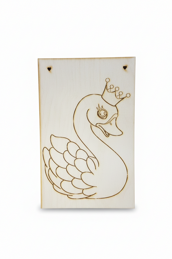 Ξύλινη ορθογώνια πλάτη για λαμπάδα με χάραξη Κύκνος - So Cute Cut