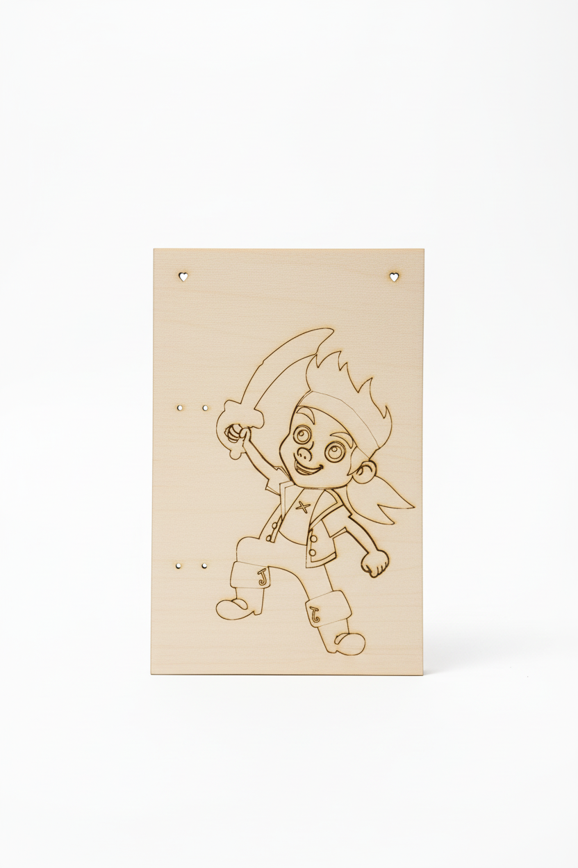 Ξύλινη ορθογώνια πλάτη για λαμπάδα με χάραξη Jake ο πειρατής - So Cute Cut