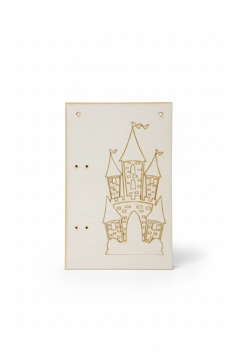 Ξύλινη ορθογώνια πλάτη για λαμπάδα με χάραξη Κάστρο - So Cute Cut