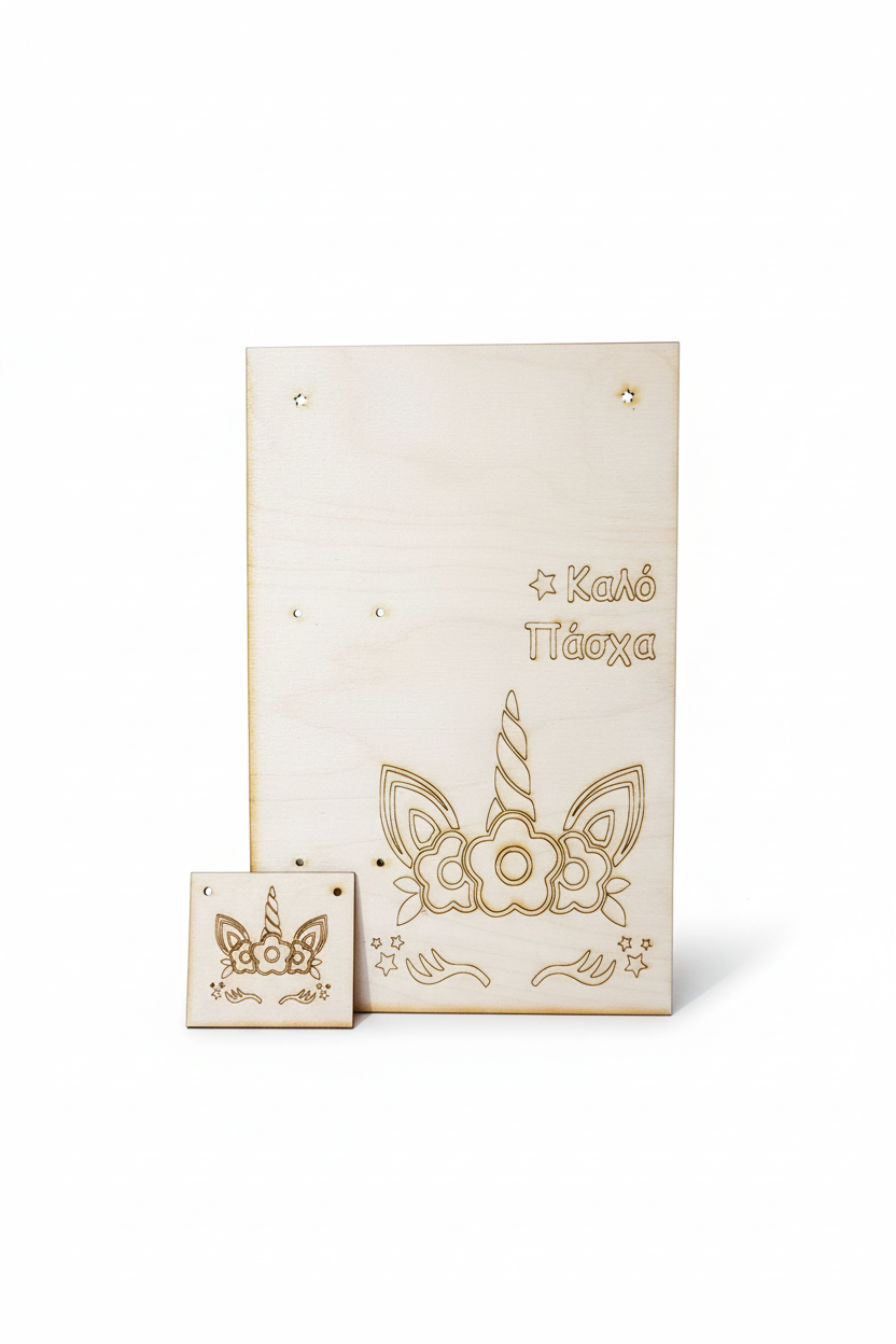 Σετάκι ξύλινη πλάτη με διακοσμητικό κρεμαστό στοιχείο cute Unicorn - So Cute Cut