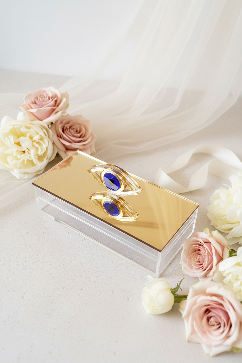 Μακρόστενο Κουτί Plexiglass με Μάτι Καθρέφτη – Luxury Wedding Favor Box