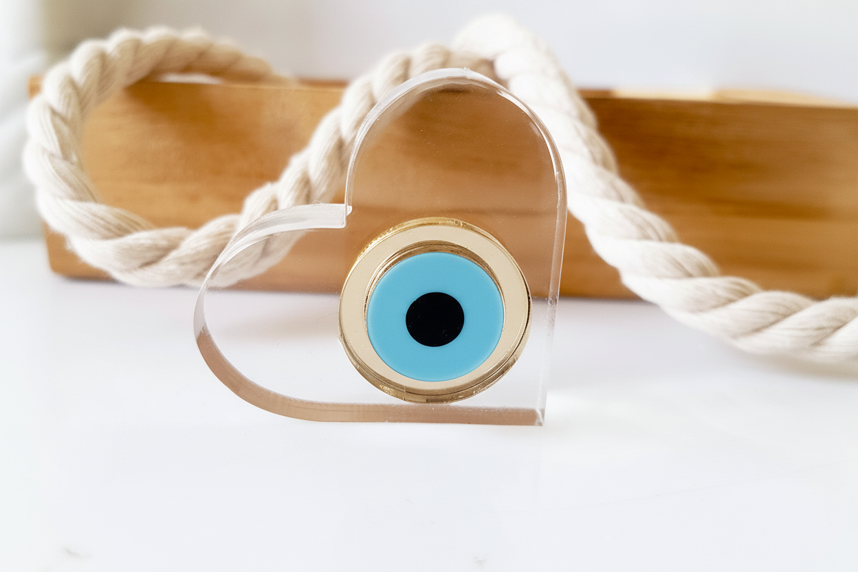 Επιτραπέζιο plexiglass στοιχείο καρδιά 4,5x5cm με μάτι από χρυσό καθρέφτη – So Cute Cut