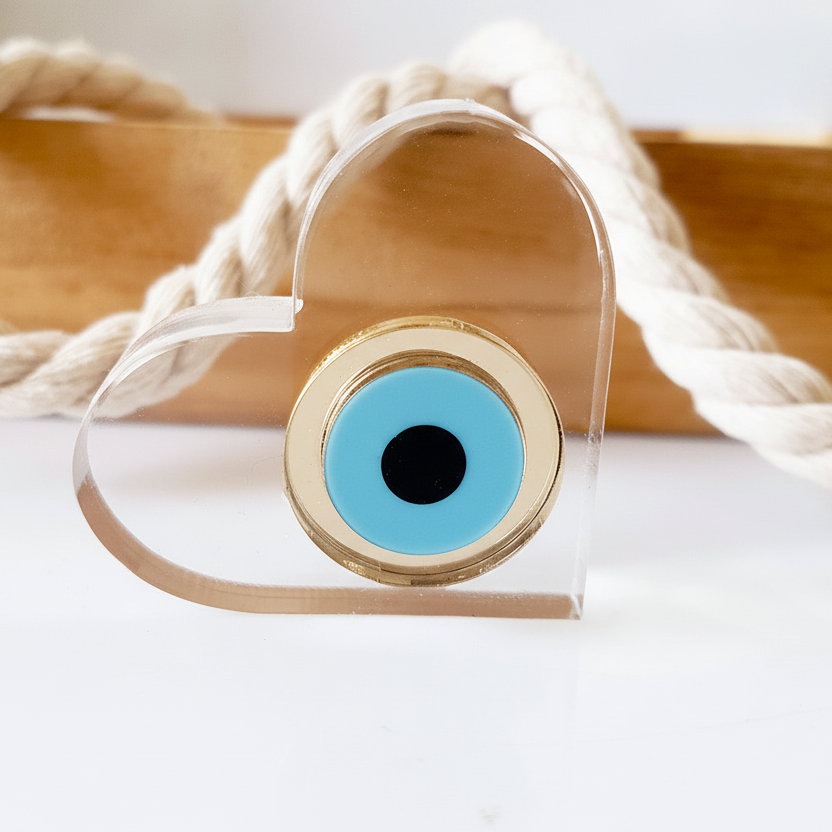 Επιτραπέζιο plexiglass στοιχείο καρδιά 4,5x5cm με μάτι από χρυσό καθρέφτη – So Cute Cut