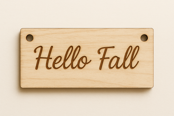 Ξύλινη πινακίδα Hello Fall με δύο τρύπες για κρέμασμα, laser cut & engraved, ιδανική για φθινοπωρινή διακόσμηση | So Cute Cut