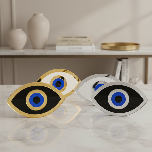 👁️ Επιτραπέζιο Γούρι Μάτι Plexiglass με Χρυσό Καθρέφτη & Λάμψη