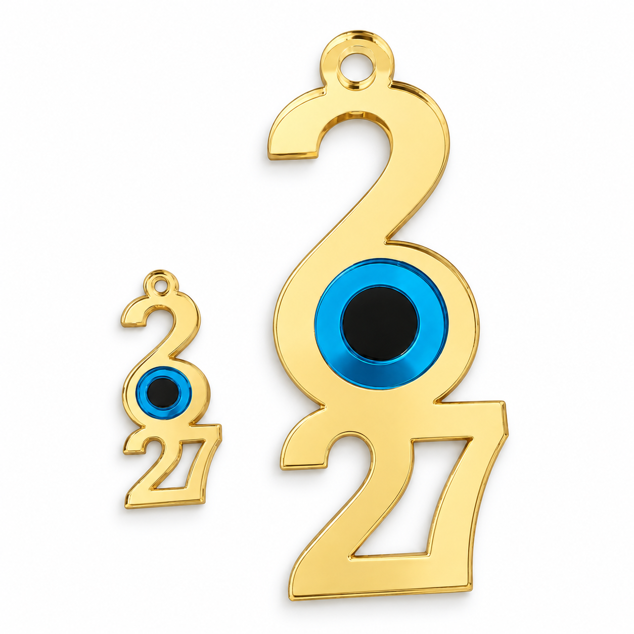 ✦2027 με Μάτι – Κρεμαστό Γούρι από Χρυσό Καθρέφτη, σε 2 διαστάσεις, σετ 6 ή 10 τεμαχίων