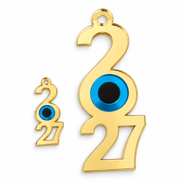 ✦2027 με Μάτι – Κρεμαστό Γούρι από Χρυσό Καθρέφτη, σε 2 διαστάσεις, σετ 6 ή 10 τεμαχίων