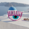 Handmade pink mirror plexiglass evil eye table charm with turquoise center – So Cute by Dimi.